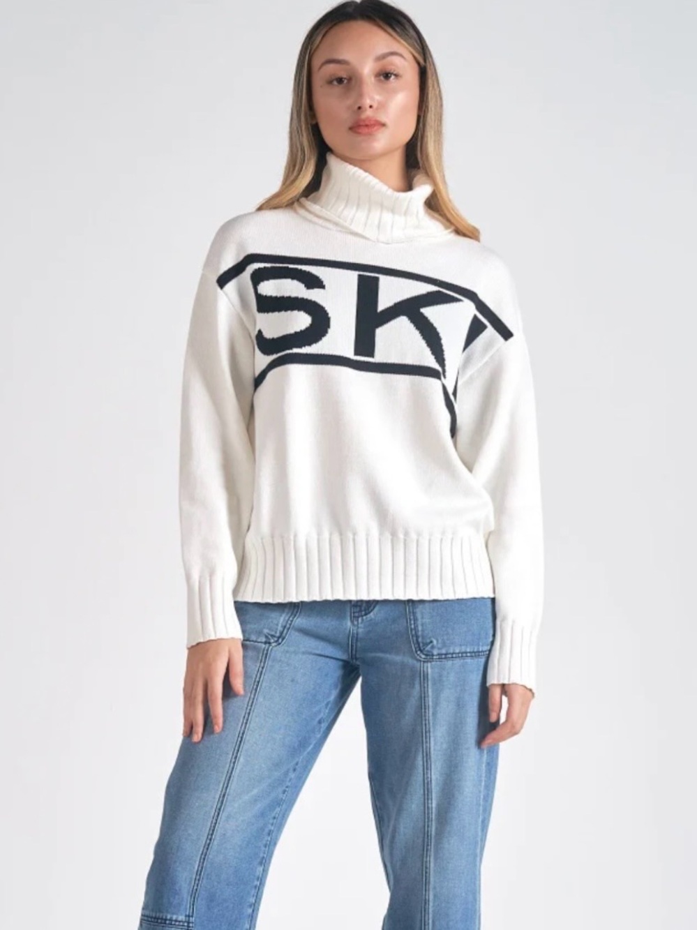 NWT ELAN Women's SKI Graphic Pullover Turtleneck Sweater Size XL